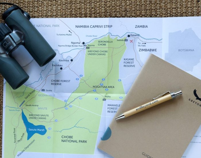 Botswana-Chobe-Under-Canvas-Collateral-Guides-Journal-Foldout-map-SWAROVSKI-Optik-binoculars-